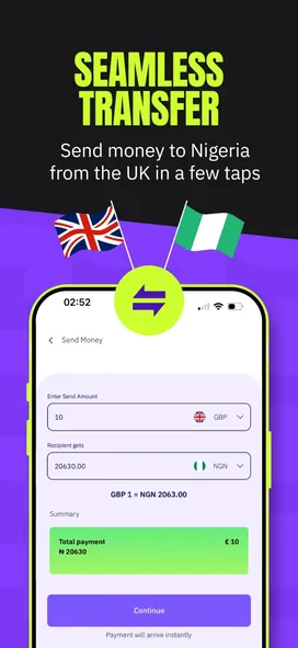 SimlessPay App Store screenshot: seamless transfers from the UK to Nigeria in a few taps
