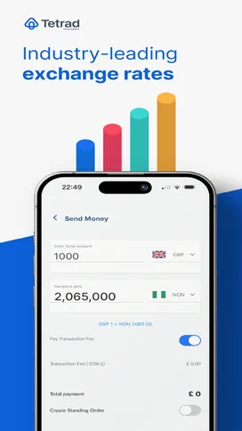TetradPay App Store screenshot: industry-leading exchange rates, GBP to NGN